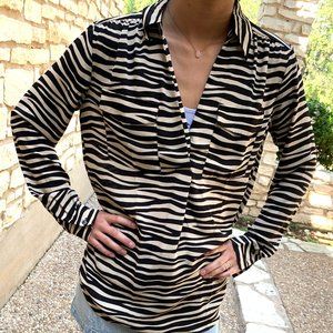 Ann Taylor Cream and Black Striped Blouse NWOT